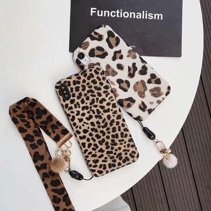 ORYKSZ For iphone X XS XR XS MAX Case Luxury Leopard Print Silicone Soft Hang Rope Cases For iphone X 6S 6 7 8 Plus Back Cover