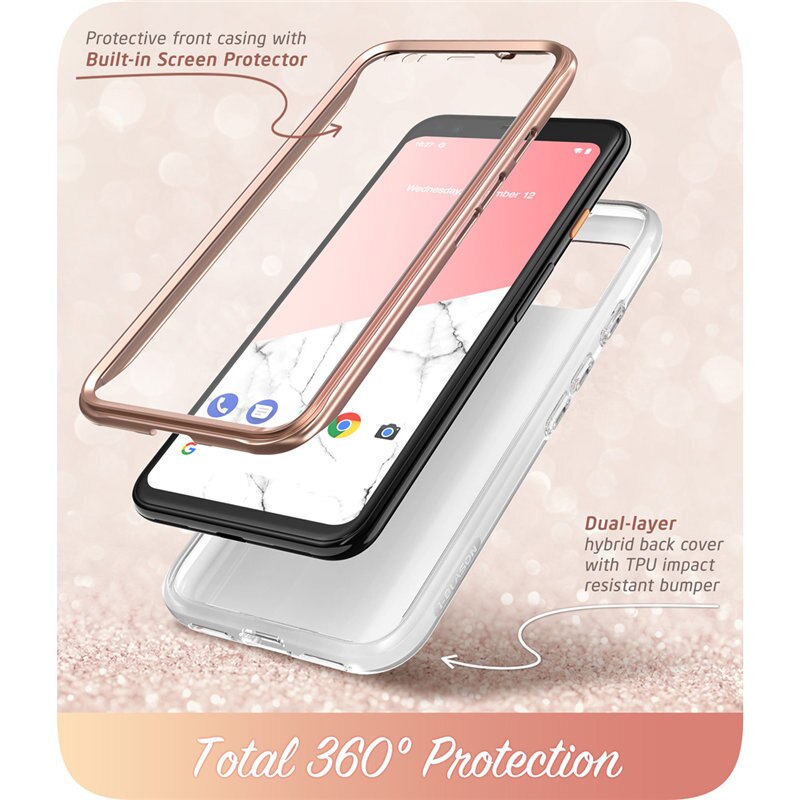 For Google Pixel 4 XL Case 6.3 inch (2019) I-BLASON Cosmo Full-Body Glitter Marble Bumper Case with Built-in Screen Protector