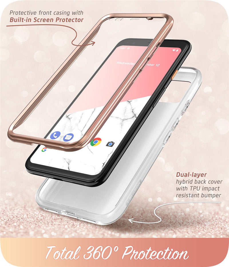 For Google Pixel 4 XL Case 6.3 inch (2019) I-BLASON Cosmo Full-Body Glitter Marble Bumper Case with Built-in Screen Protector