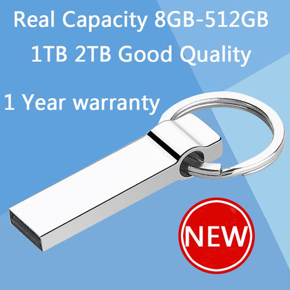 100% Real Hot Metal Key Chain 64GB Mini USB Flash Drive 128GB 32GB Pen Drives 16GB 8GB Pendrive Memory Stick Disk On Key 512GB