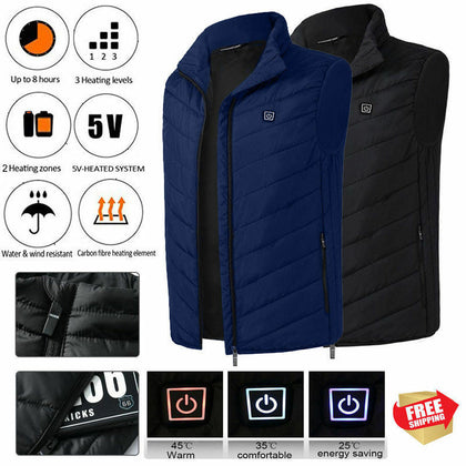 Electric Vest Heated Jacket USB Thermal Warm Heated Pad Winter Body Warmer USA