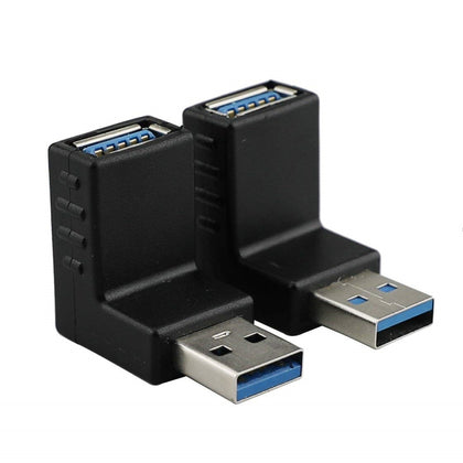 2 PCS USB 3.0 90 Degree Right Angled Connector Male to Female Extender L Plug