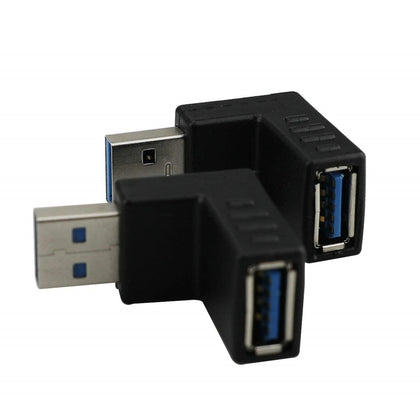 2 PCS USB 3.0 90 Degree Right Angled Connector Male to Female Extender L Plug