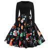 2018 Christmas Print Large Swing Long Sleeve Stitching Dress