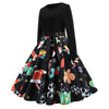 2018 Christmas Print Large Swing Long Sleeve Stitching Dress