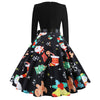 2018 Christmas Print Large Swing Long Sleeve Stitching Dress