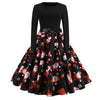 2018 Christmas Print Large Swing Long Sleeve Stitching Dress