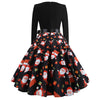 2018 Christmas Print Large Swing Long Sleeve Stitching Dress