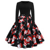 2018 Christmas Print Large Swing Long Sleeve Stitching Dress