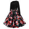 2018 Christmas Print Large Swing Long Sleeve Stitching Dress