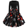 2018 Christmas Print Large Swing Long Sleeve Stitching Dress