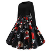 2018 Christmas Print Large Swing Long Sleeve Stitching Dress