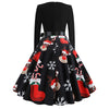 2018 Christmas Print Large Swing Long Sleeve Stitching Dress
