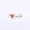 Women'S Delicate 18K Gold Red Heart-Shaped Diamond Gemstone Ring