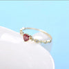 Women'S Delicate 18K Gold Red Heart-Shaped Diamond Gemstone Ring