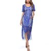 New Woman Fashion Short Sleeve V-Neck Tassel Lace Patchwork Sexy Dress 19397