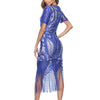 New Woman Fashion Short Sleeve V-Neck Tassel Lace Patchwork Sexy Dress 19397