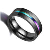 Unisex Stainless Steel Black Plated Mens Multicolor Stripe Ring