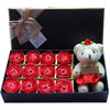 12Pcs/Box Romantic Rose Soap Flower With Little Bear for Valentine's Day Gift