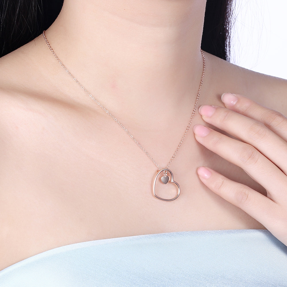 S925 Pure Silver Heart Necklace Simple Rose Gold Pure Silver Necklace