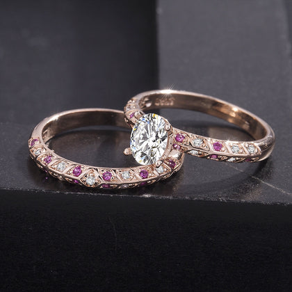 18K Rose Gold Filled Oval Cut Wedding Engagement Solid Ring