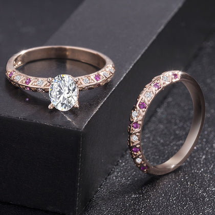 18K Rose Gold Filled Oval Cut Wedding Engagement Solid Ring