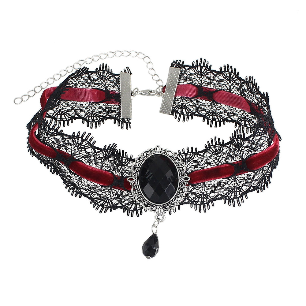 Gothic Velour Choker with Big Crystal Necklace