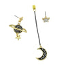 Gold-Color with Moon Planet Star Asymmetric Earrings