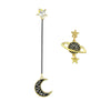 Gold-Color with Moon Planet Star Asymmetric Earrings