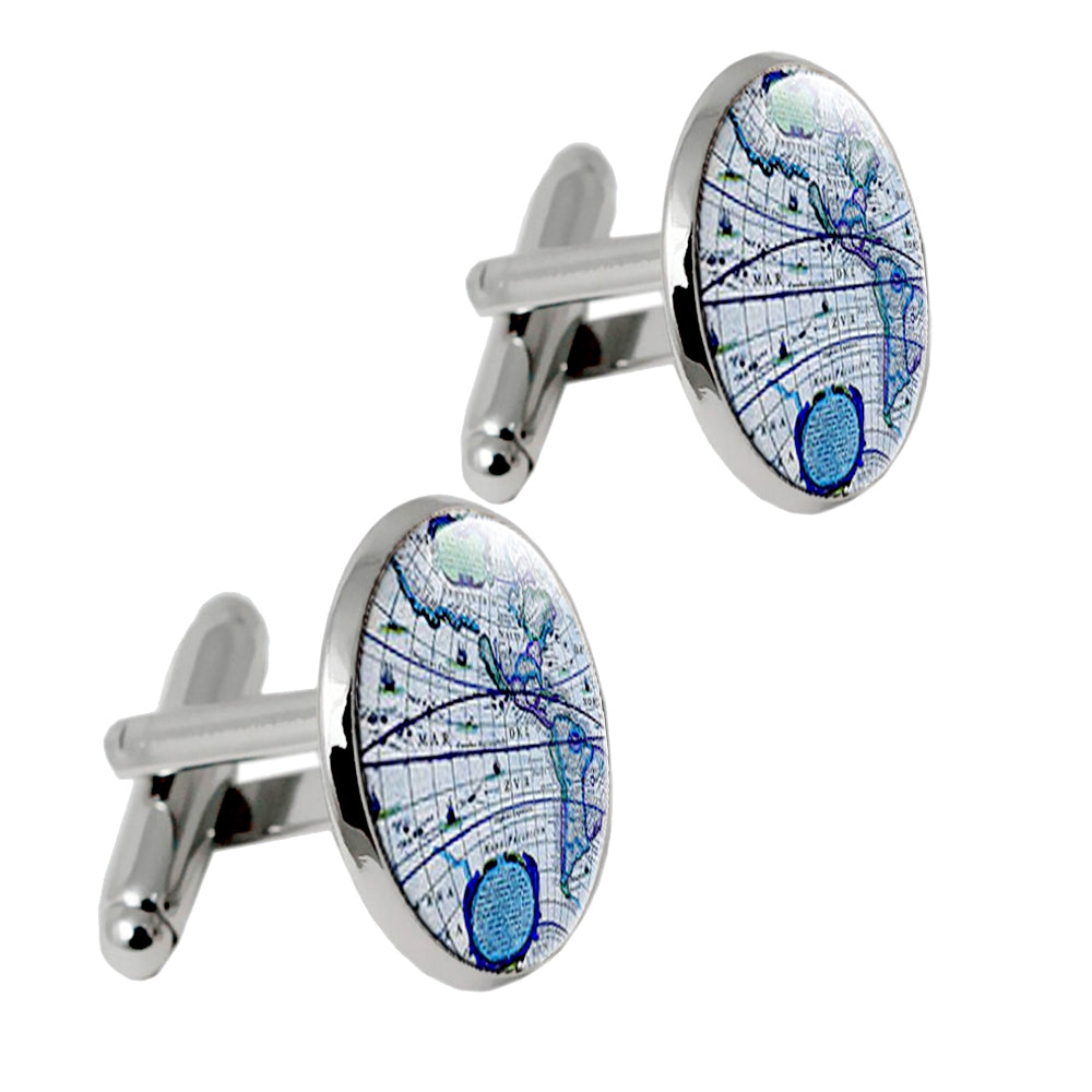 Alloy Glass Material/ Electroplate Printing Process Map Pattern Men Cufflinks