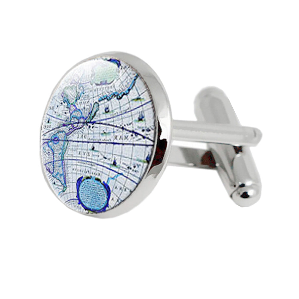 Alloy Glass Material/ Electroplate Printing Process Map Pattern Men Cufflinks