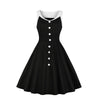 Plus Size V-Neck Buttons Black Dress