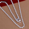 Mens 925 Sterling Silver Necklace Twisted Rope Chain 4mm