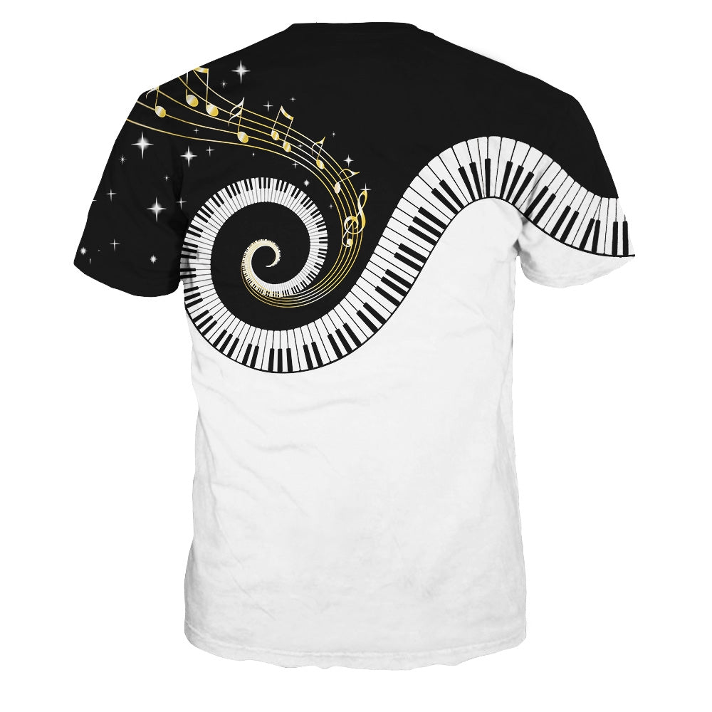 Fashion Design Piano Pattern Digital Printing Short Sleeve T-shirt