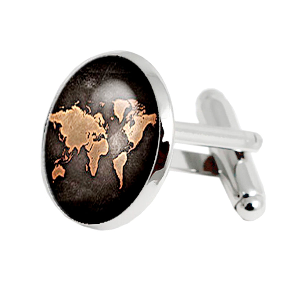 Alloy Glass Material/ Electroplating Printing Process World Map Pattern Men Cuff