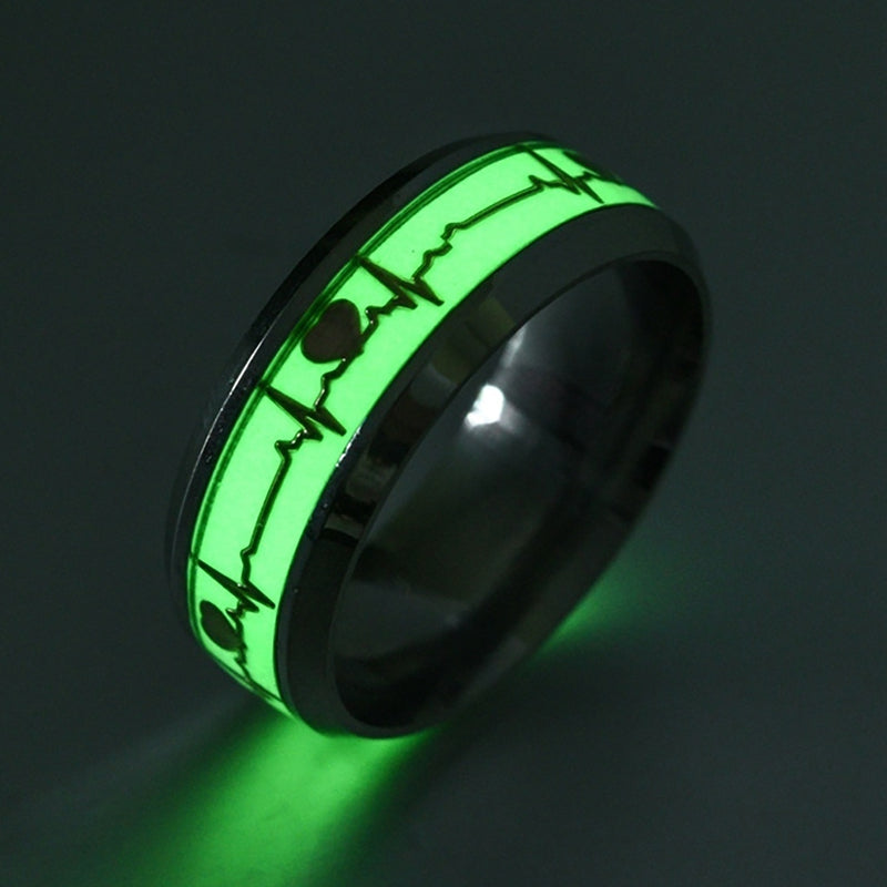 Men Women Lovers Gift Luminous Heartbeat Ring Stainless Steel Wedding Rings