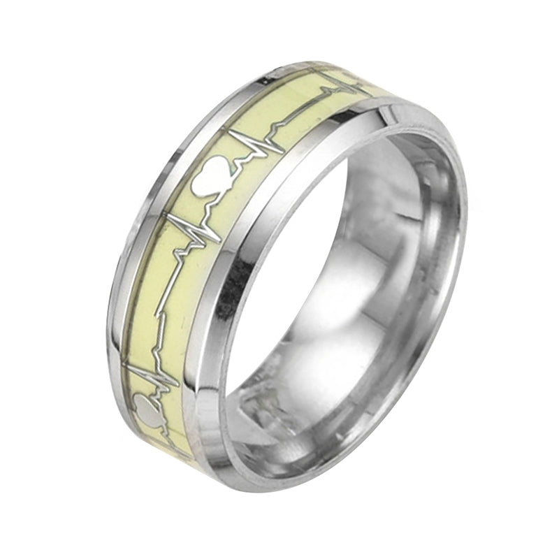 Men Women Lovers Gift Luminous Heartbeat Ring Stainless Steel Wedding Rings