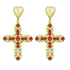 Gold-Color with Red Rhinestone Crystal Cross Dangle Earring