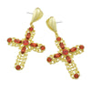 Gold-Color with Red Rhinestone Crystal Cross Dangle Earring