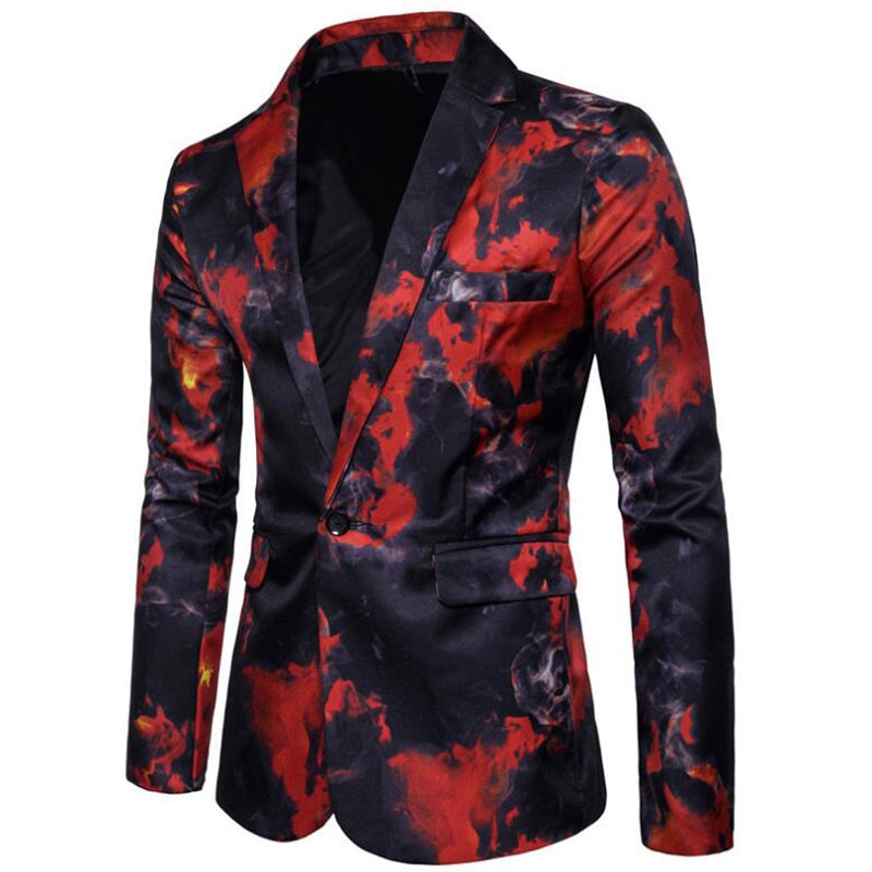 Men's Casual Blazer Turndown Collar Long Sleeve Printed Dress Suit