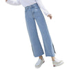 Blue Pants Split Wide-Legged Jeans Female