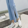 Blue Pants Split Wide-Legged Jeans Female