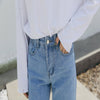 Blue Pants Split Wide-Legged Jeans Female