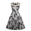 Round Collar Net Yarn Splicing Printing Dress