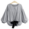2018 Spring New Plus Size Casual Striped Bow Shirt