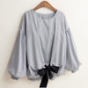 2018 Spring New Plus Size Casual Striped Bow Shirt