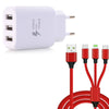 3 in 1  Type-C + 8 Pin + Micro USB Data Charging Cable+3 USB Fast Wall Charger for iPhone / Samsung / Huawei