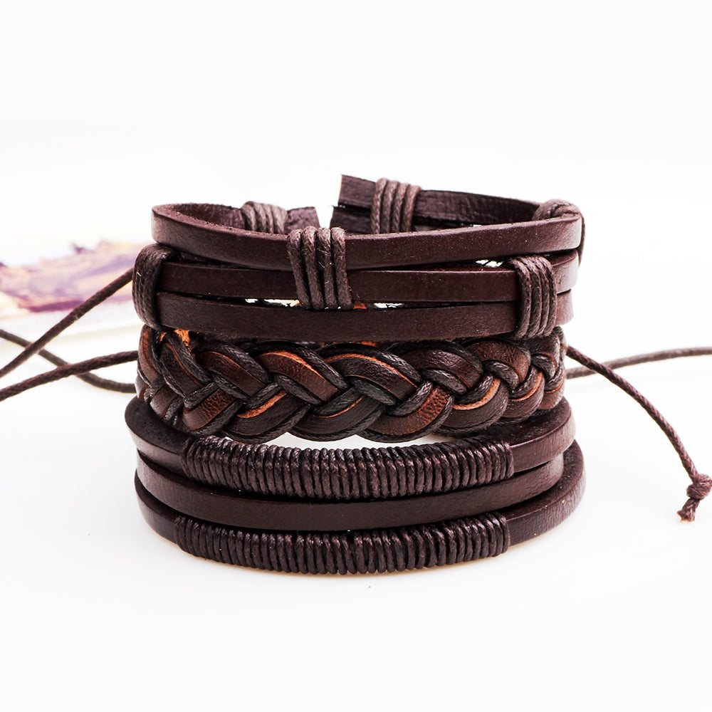 3 Pcs Fashion Leather Braided Bracelet