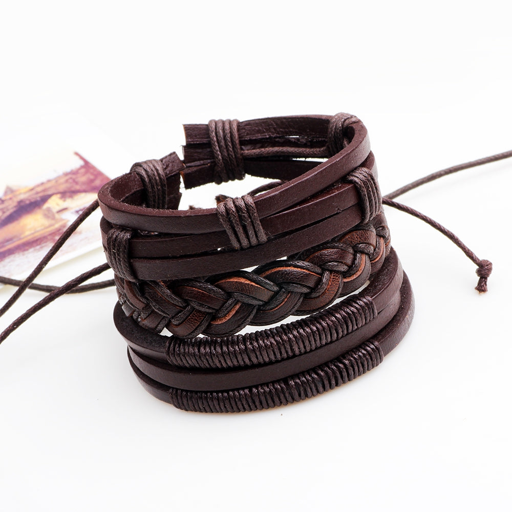 3 Pcs Fashion Leather Braided Bracelet