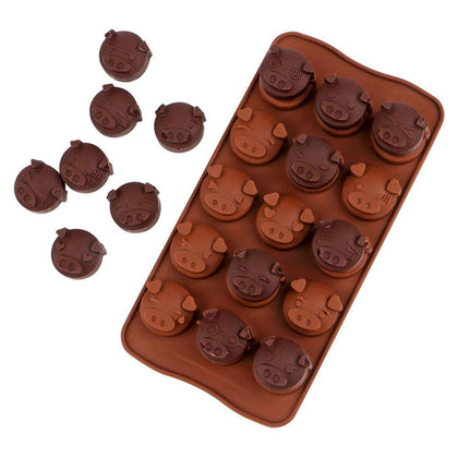 15 Holes Pig Shaped Silicone Candy Fondant Chocolate Mould Cookies Cake DIY Mold